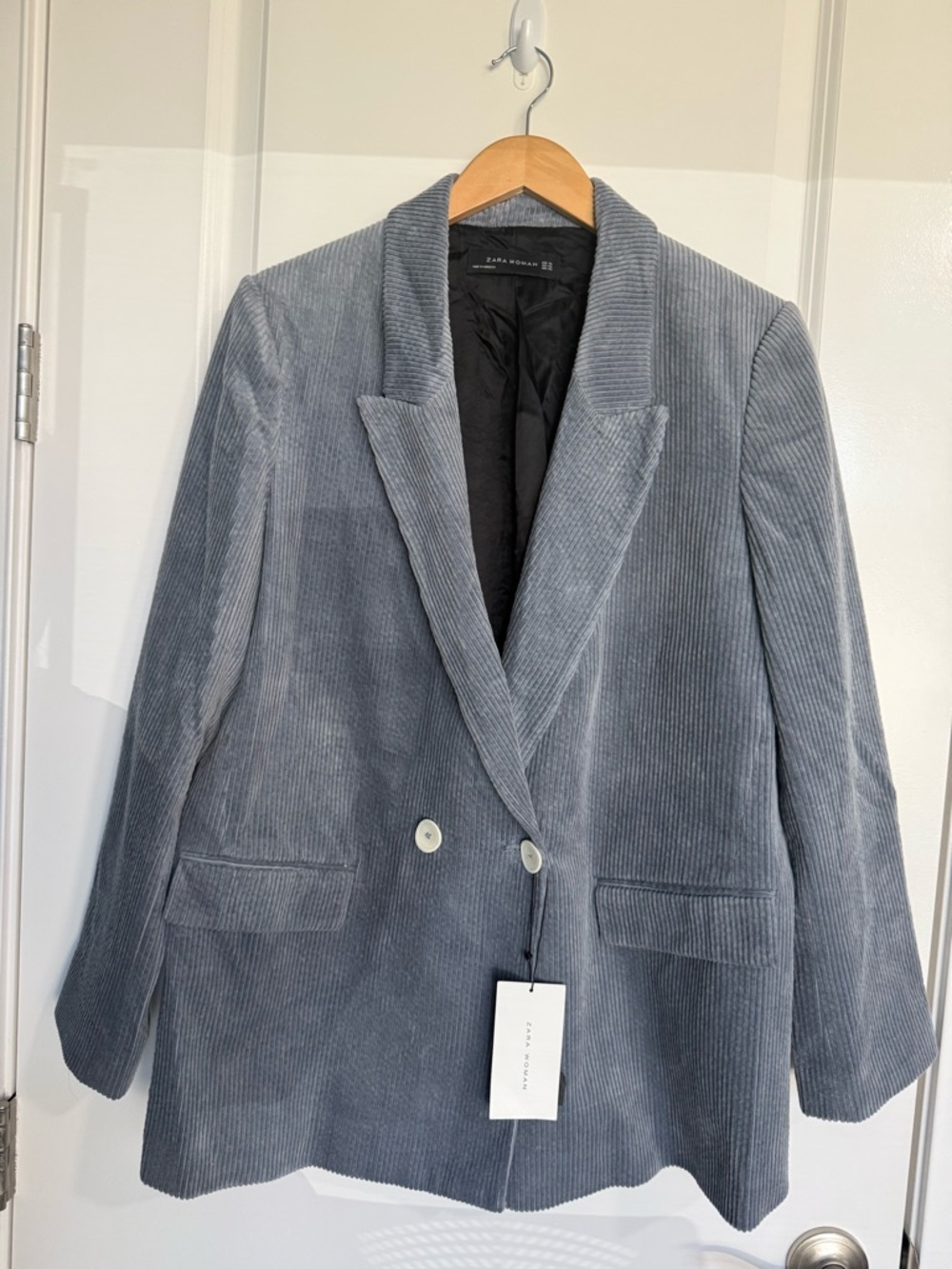 Zara Woman Blue/Gray Corduroy Blazer Sz XL NEW NWT Oversized Lined Jacket